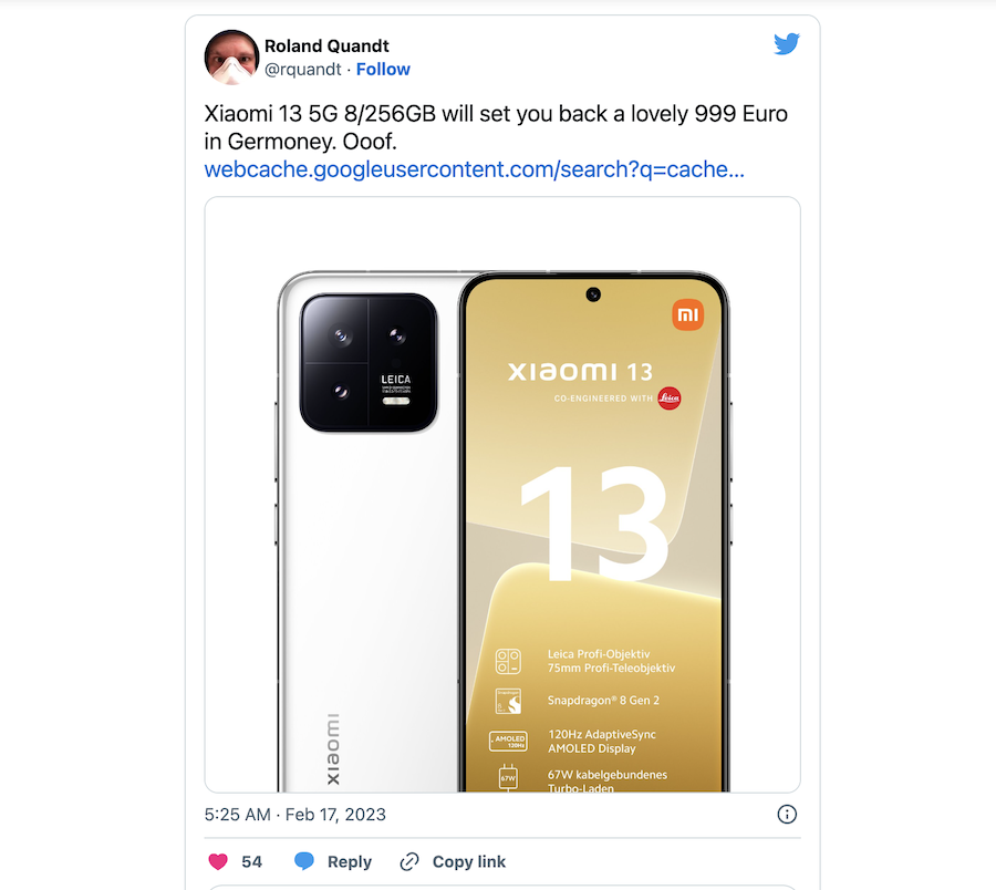 Rò rỉ giá bán của Xiaomi 13 tại Châu Âu trước thềm sự kiện ra mắt tại MWC 1