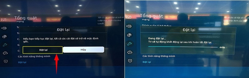 Chờ tivi thiết lập lại thông tin từ đầu