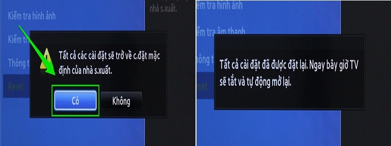 Xác nhận reset tivi Samsung