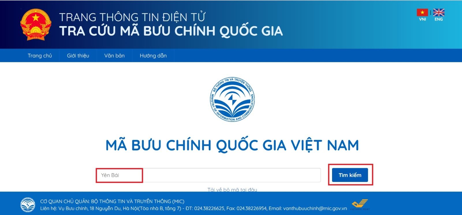 Tra cứu mã ZIP Yến Bái