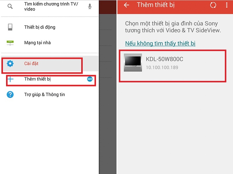 Thêm thiết bị tivi Sony để kết nối