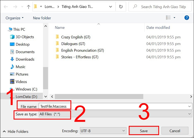 Cách tạo file .htaccess