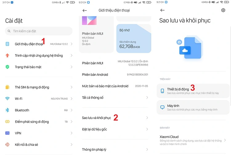 Cách sao lưu dữ liệu tài khoản Mi