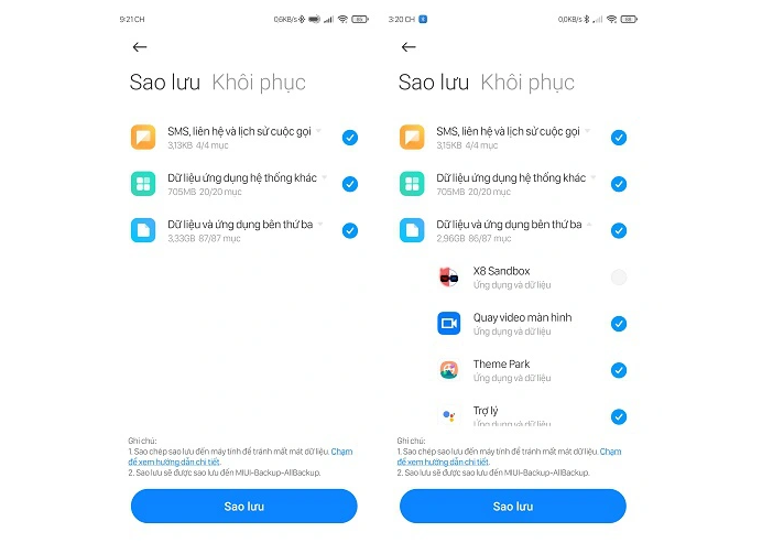 ​​Cách sao lưu dữ liệu tài khoản Mi