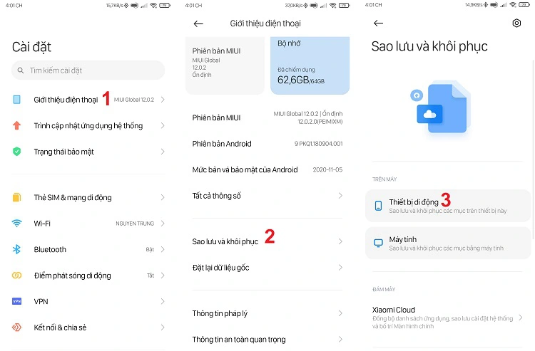 Cách sao lưu dữ liệu tài khoản Mi