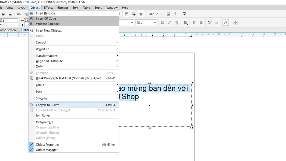 Chuyển đổi text thành đối tượng vector trong corel (Ảnh 2)