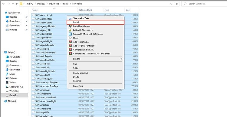 Cách thêm font chữ vào illustrator trên Windows (Bước 3)