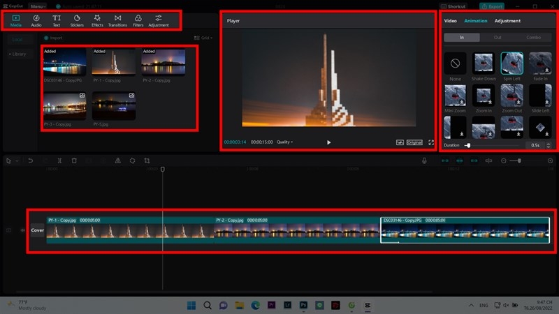 Giao diện chỉnh sửa video Capcut