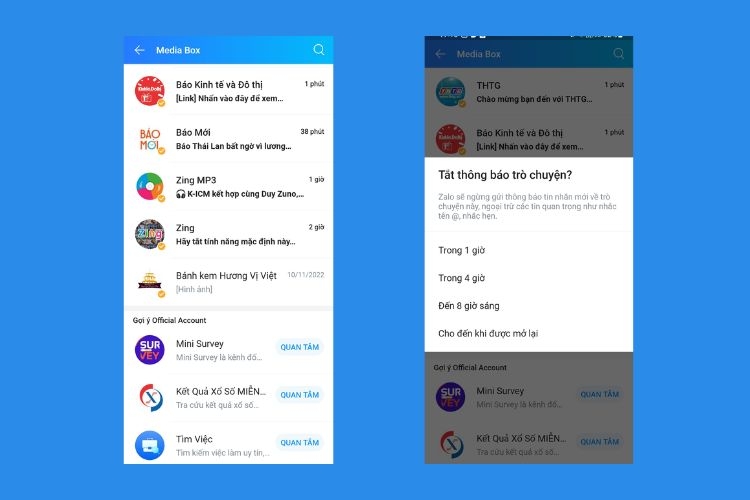 Cách chặn tin nhắn từ Media Box trên ứng dụng Zalo