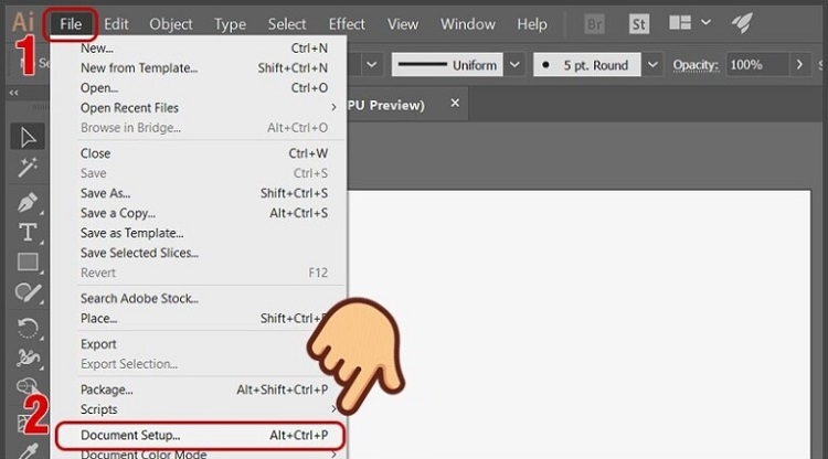 Đổi màu background trong AI bằng Document Setup (Bước 3)