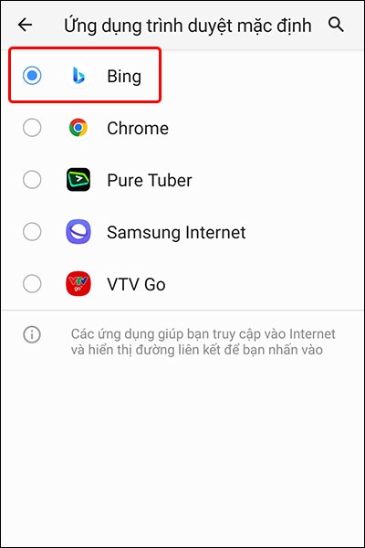 Hướng dẫn đặt Microsoft Bing làm trình duyệt mặc định trên điện thoại