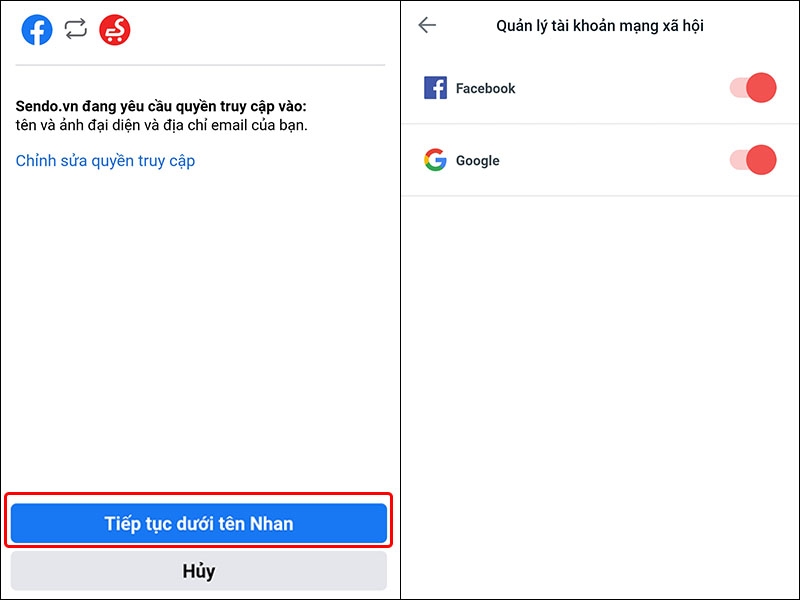 Hướng dẫn liên kết tài khoản Facebook với ứng dụng Sendo