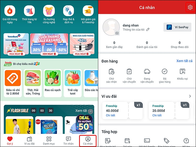 Cách bật thông báo trên ứng dụng Sendo