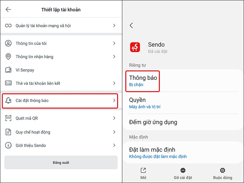 Cách bật thông báo trên ứng dụng Sendo
