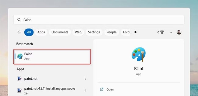 Mở Paint Win 11 bằng Windows Search