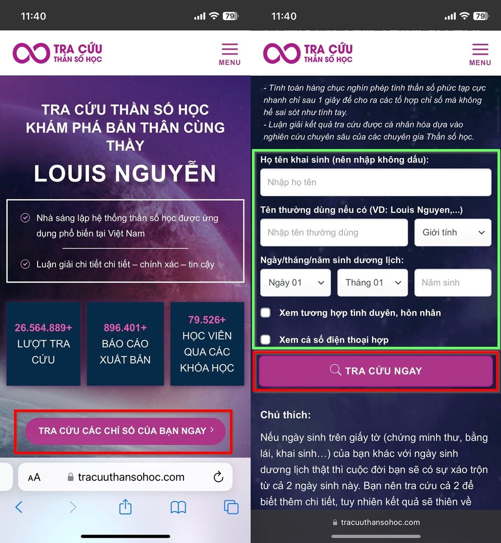 Cách tra cứu thần số học miễn phí online 1