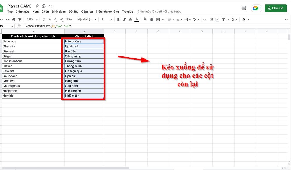 Cách phiên dịch bằng Google Trang tính 4