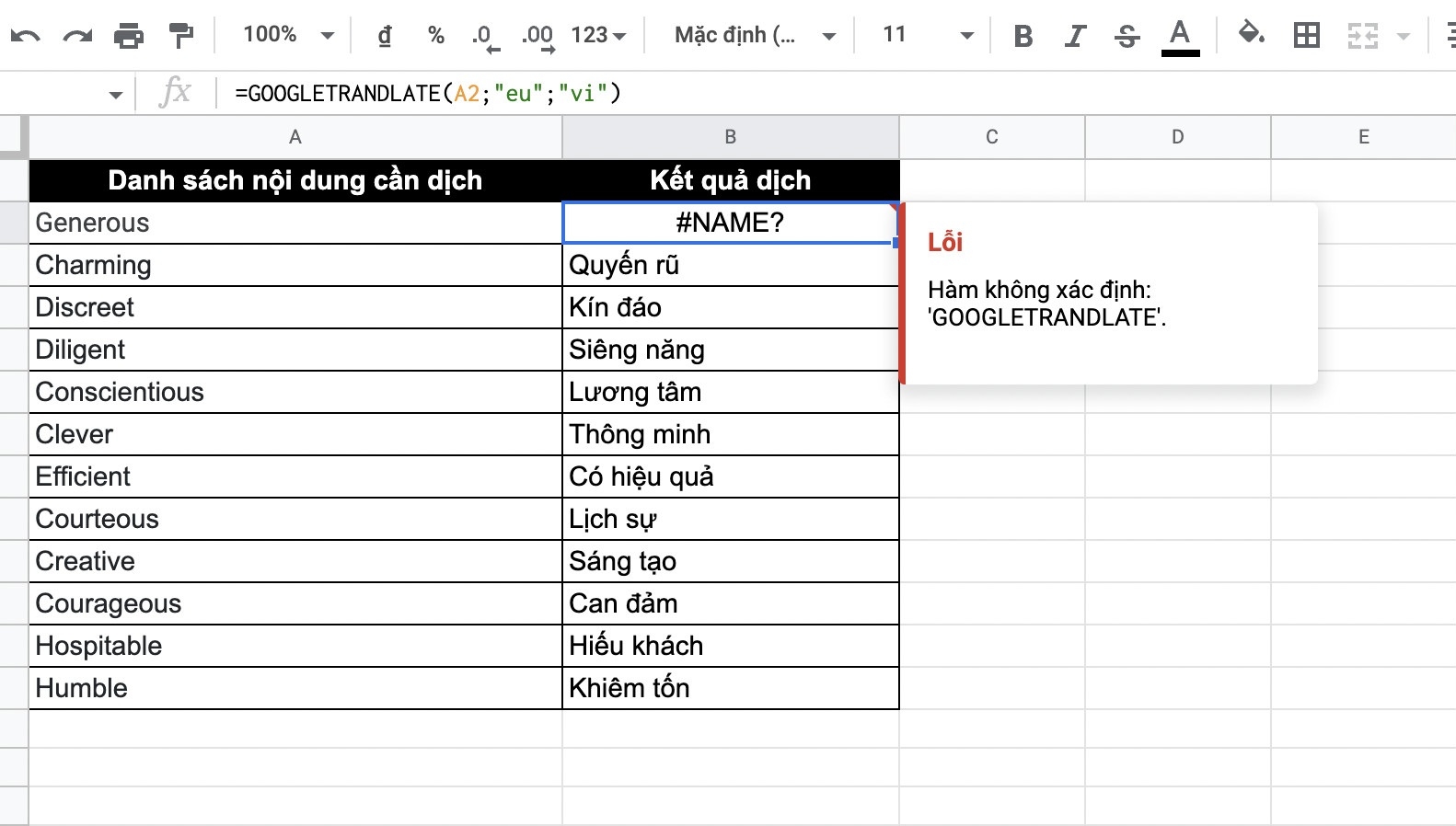 Cách phiên dịch bằng Google Trang tính 7