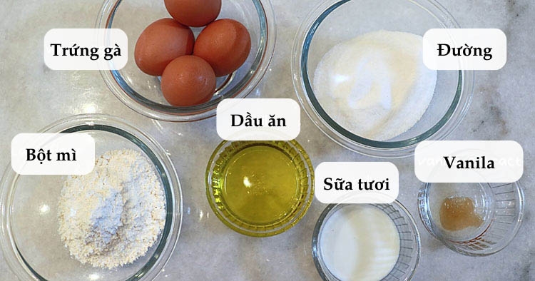 Nguyên liệu làm bánh gato bằng nồi cơm điện