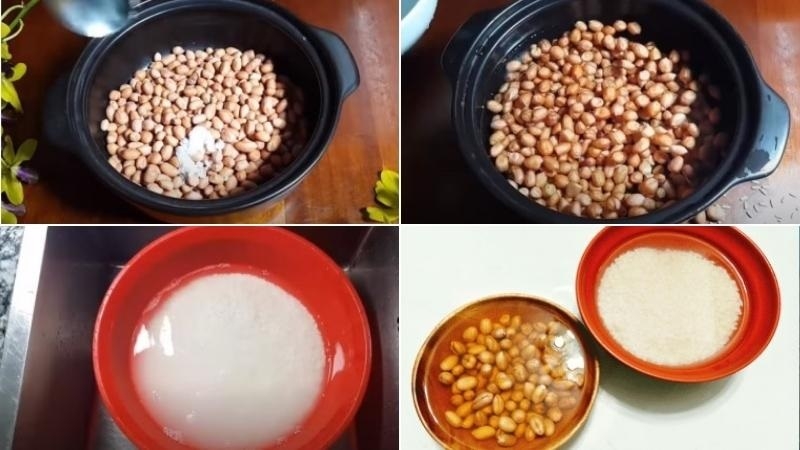 Ngâm nếp và đậu phộng qua đêm
