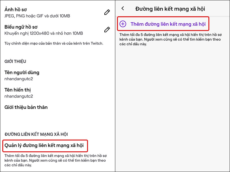 Hướng dẫn thêm đường liên kết mạng xã hội trên ứng dụng Twitch