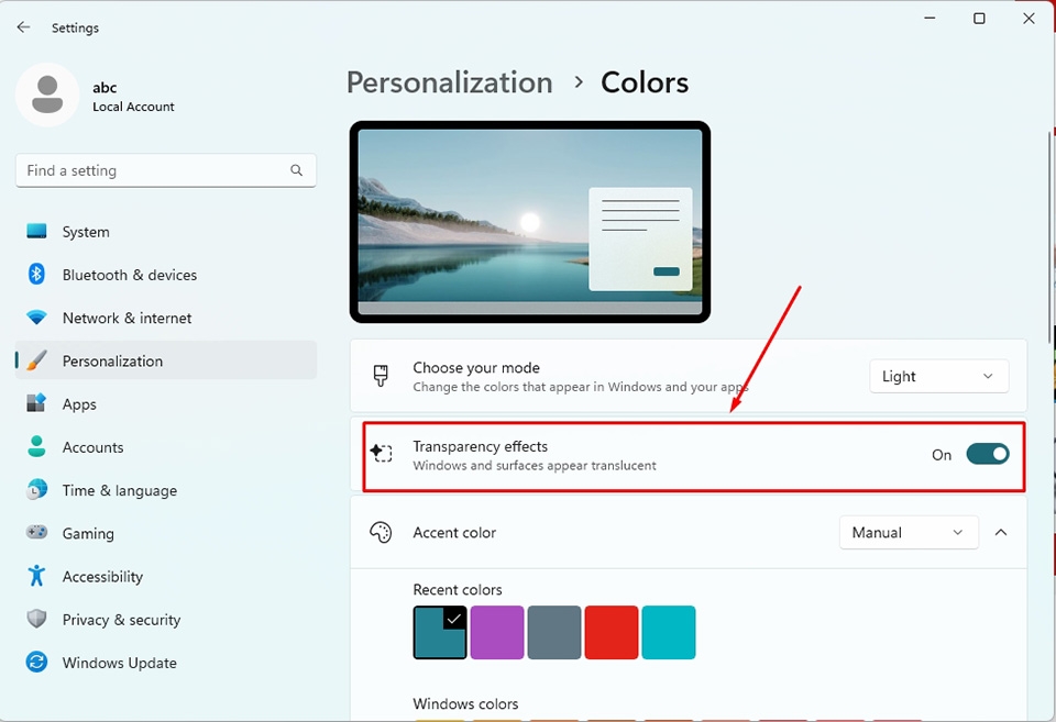 Cách tắt hiệu ứng trong suốt trên Windows 11 - Ảnh 05
