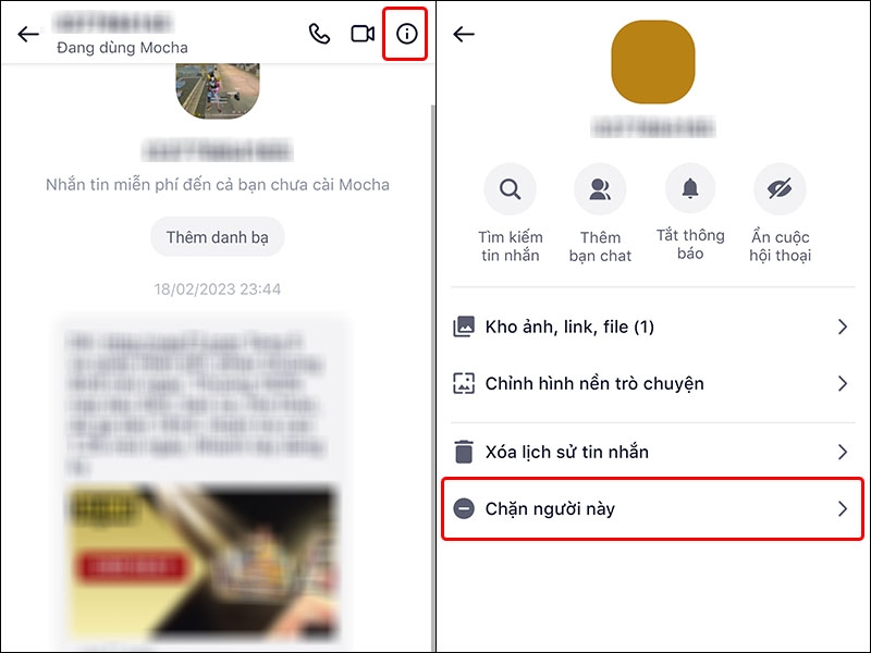 Hướng dẫn cách chặn liên hệ Mocha