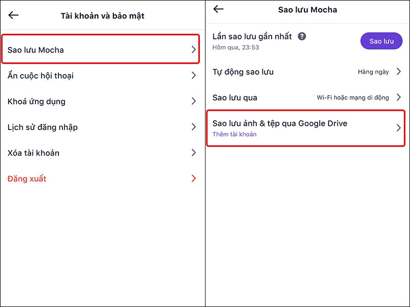 Hướng dẫn cách sao lưu ảnh và tệp trên Mocha qua Google Drive