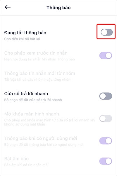 Cách bật, tắt thông báo trên ứng dụng Mocha