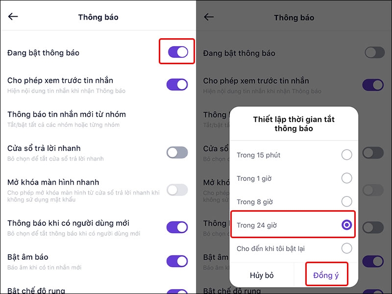 Cách bật, tắt thông báo trên ứng dụng Mocha