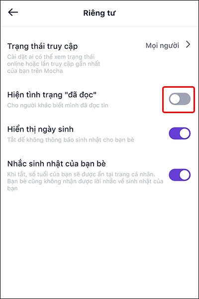 Cách tắt trạng thái "Đã đọc" trên ứng dụng Mocha