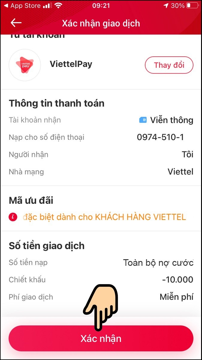 Bấm xác nhận để hoàn thành giao dịch
