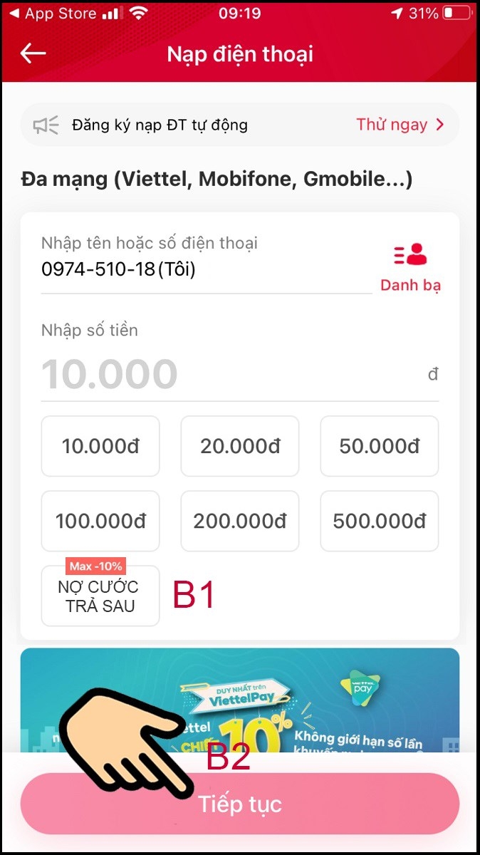 Chọn nợ cước trả sau