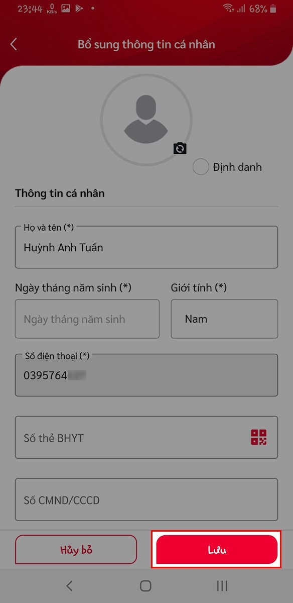 Nhập các thông tin hành chính