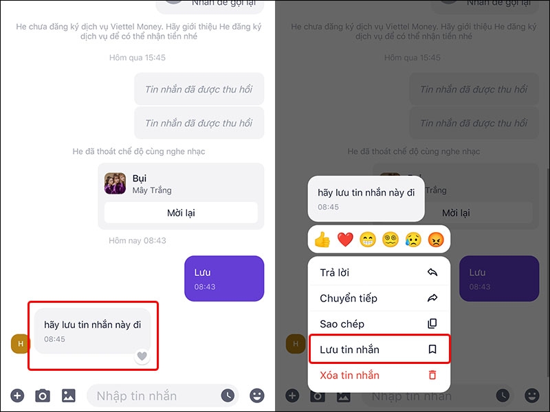 Hướng dẫn lưu tin nhắn trên ứng dụng Mocha