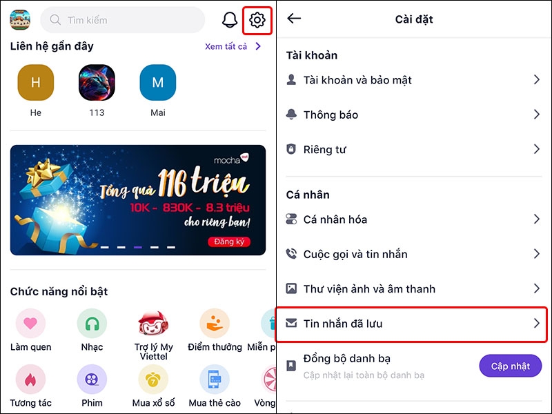 Hướng dẫn lưu tin nhắn trên ứng dụng Mocha
