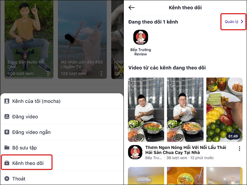 Hướng dẫn bạn bỏ theo dõi kênh video trên ứng dụng Mocha