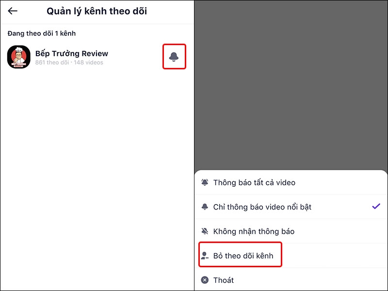 Hướng dẫn bạn bỏ theo dõi kênh video trên ứng dụng Mocha