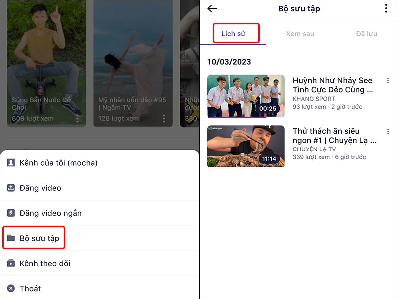 Cách tìm lại những video đã xem trên ứng dụng Mocha