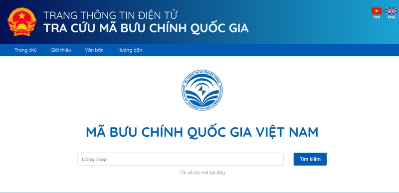 Trang tra cứu mã bưu chính trên trang thông tin điện tử