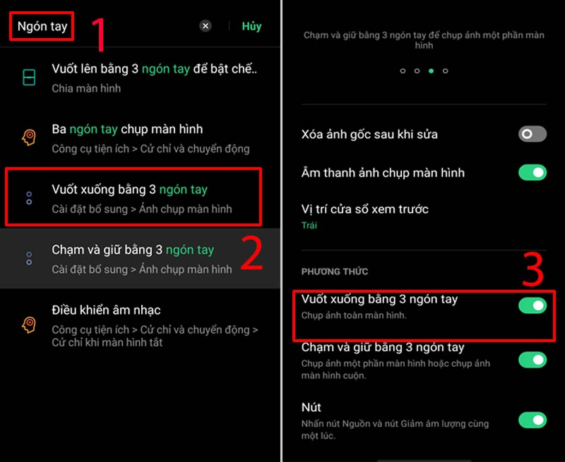 cách chụp màn hình oppo bằng vuốt 3 ngón tay