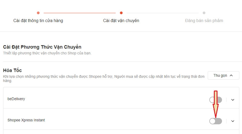 Cài đặt phương thức vận chuyển