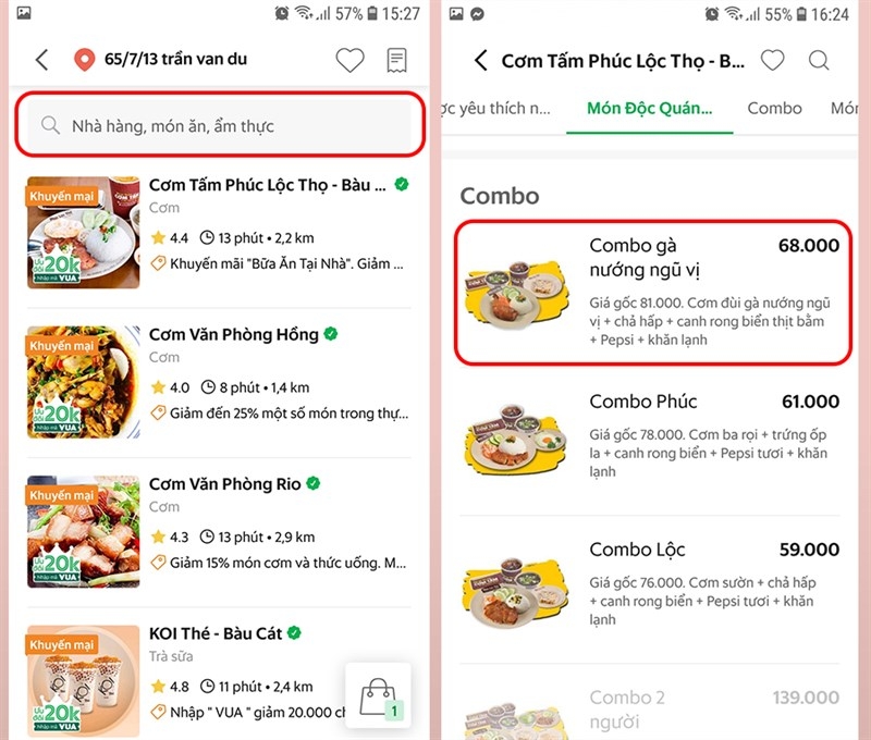 Tìm kiếm món ăn và đồ uống