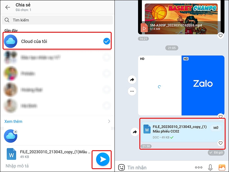 Hướng dẫn chuyển tiếp tệp tin từ Mocha sang Zalo