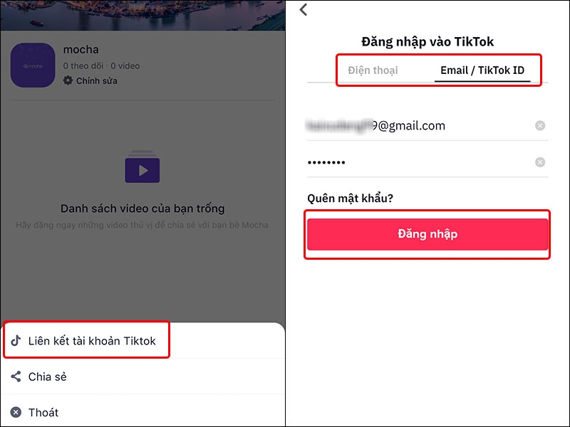 Hướng dẫn liên kết kênh video Mocha với tài khoản Tiktok