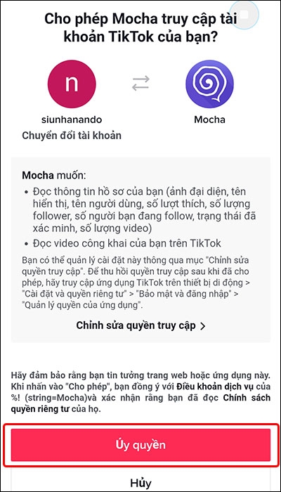 Hướng dẫn liên kết kênh video Mocha với tài khoản Tiktok