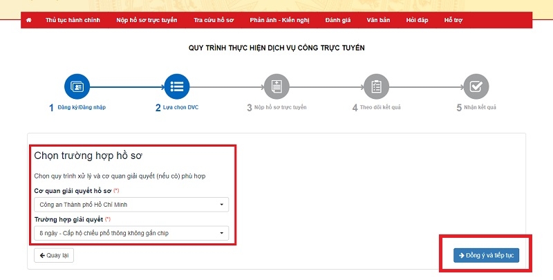 Chọn cơ quan giải quyết hồ sơ