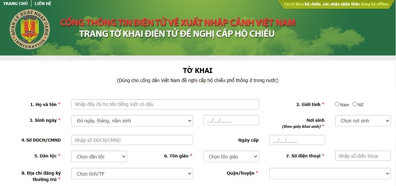 Điền các thông tin vào Tờ khai