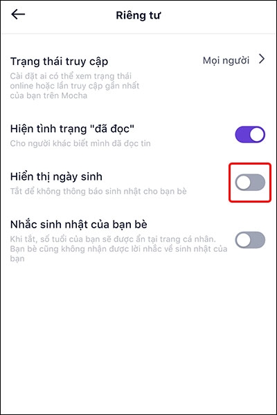 Hướng dẫn cách tắt thông báo sinh nhật trên Mocha