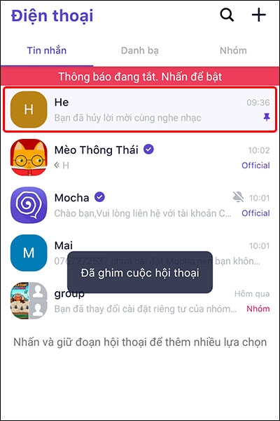 Hướng dẫn ghim và bỏ ghim tin nhắn quan trọng trong ứng dụng Mocha